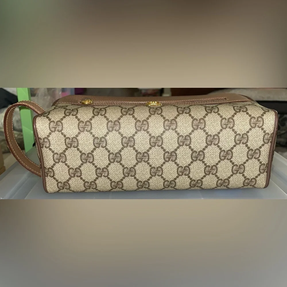 GUCCI SIGNATURE SUPREME LEATHER TRIM COATED CANVAS COSMETIC TRAVEL TOILETRY BAG - Picture 13 of 14